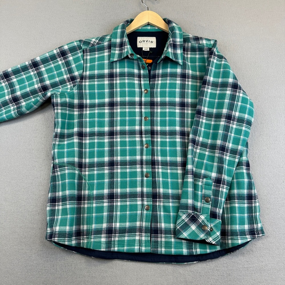 NEW Orvis Shacket Women XXL Green Plaid Fleece Lined Flannel Snap Front Outdoor - Picture 2 of 9